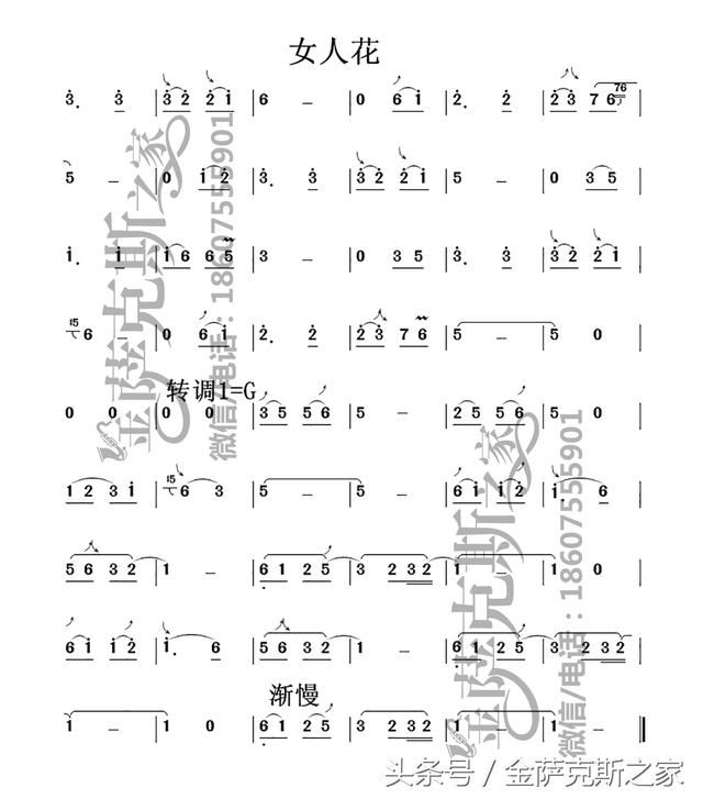 萨克斯《女人花》金萨克斯之家 专用五线谱 简谱(f调)_【快资讯】