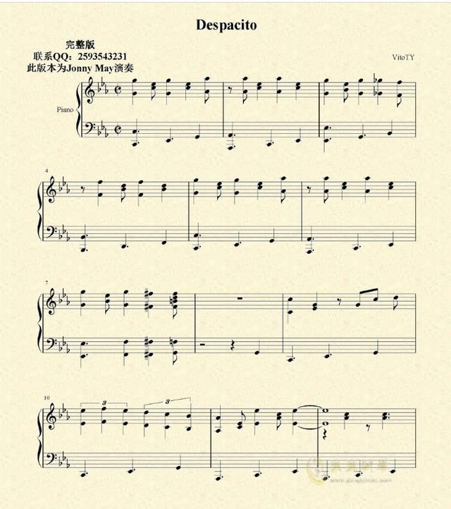 Luis Fonsi Despacito 钢琴谱完整版 快资讯