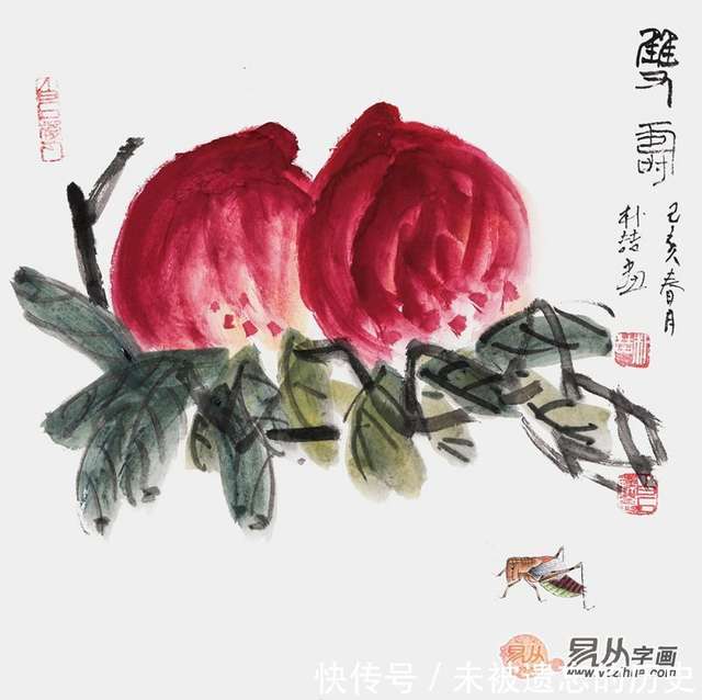 花鸟画赏析：齐白石后人作品写意寿桃国画- 快资讯