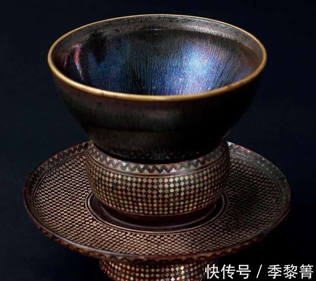 中国古美術 藍兔毫六方盞 宋代建窯 包口造形 藍兔毫意匠 茶碗 茶道具