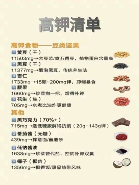 人体补钾哪种食物含钾最多