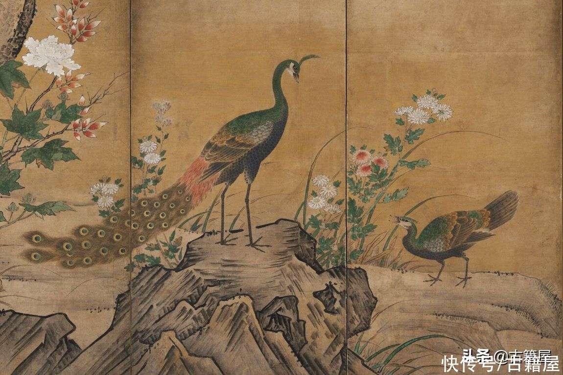 日本 狩野派画家狩野松荣、狩野光信的画作《花鸟图屏风》_【快资讯】