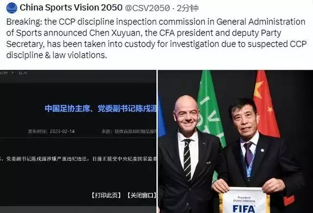 中国足协原主席陈戌源被提起公诉（中国足协的领导是谁任命的） 第1张