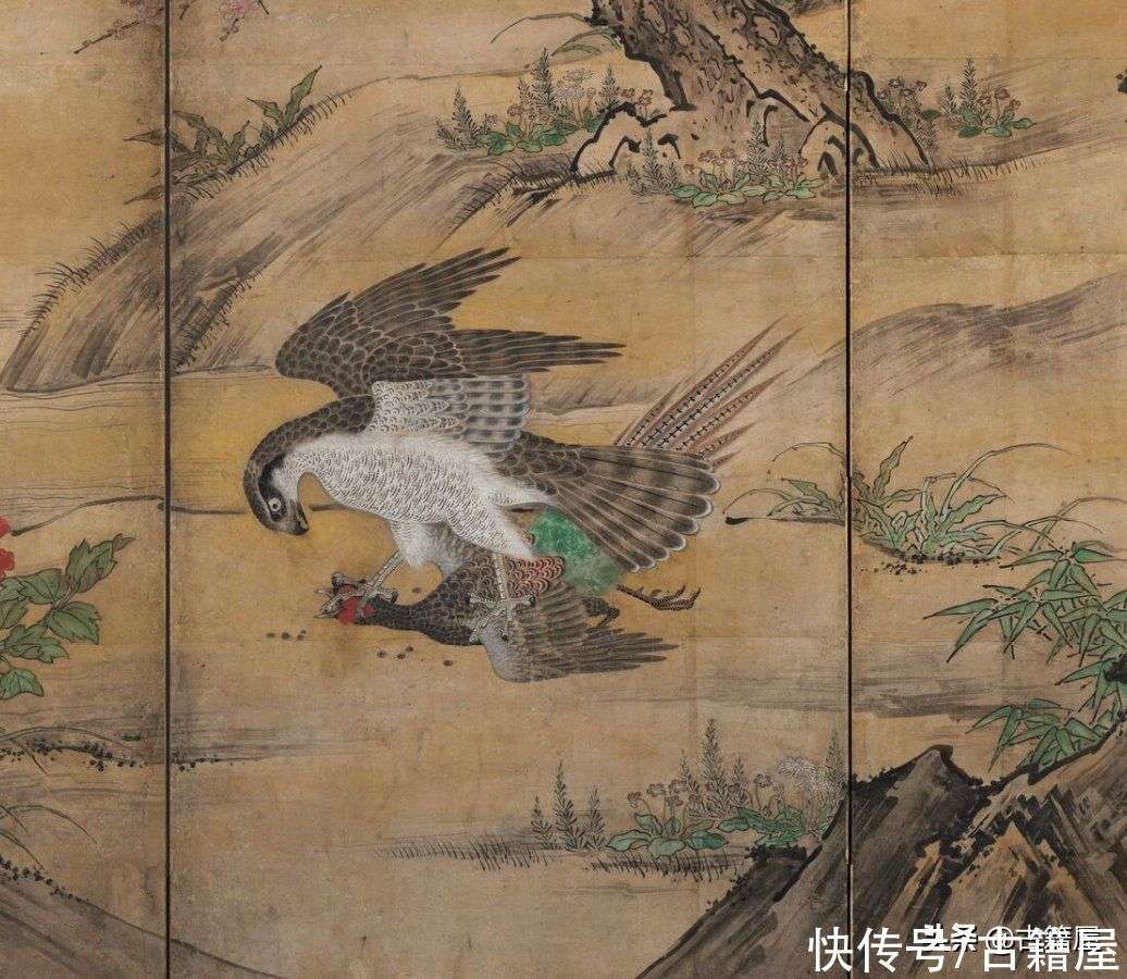 日本 狩野派画家狩野松荣、狩野光信的画作《花鸟图屏风》_【快资讯】