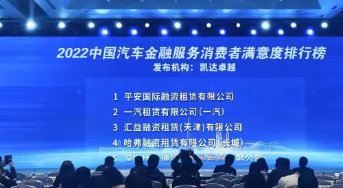 排名第一！平安租赁再次入选汽车融资租赁行业消费者满意度排行榜单