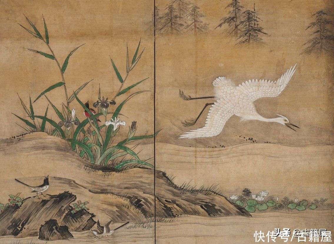 日本 狩野派画家狩野松荣、狩野光信的画作《花鸟图屏风》_【快资讯】