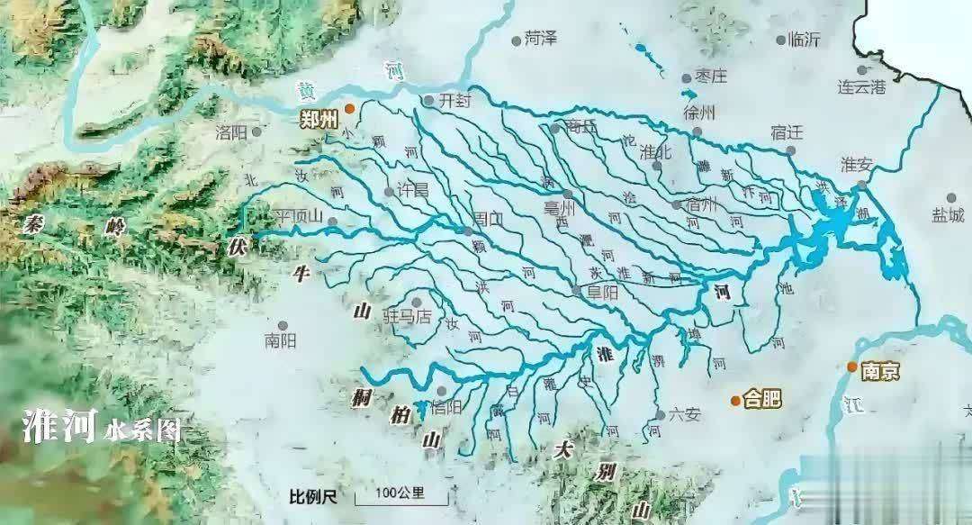 淮河水系地图其实淮河两岸的地理差异并不如秦岭那么明显，所以很大程度