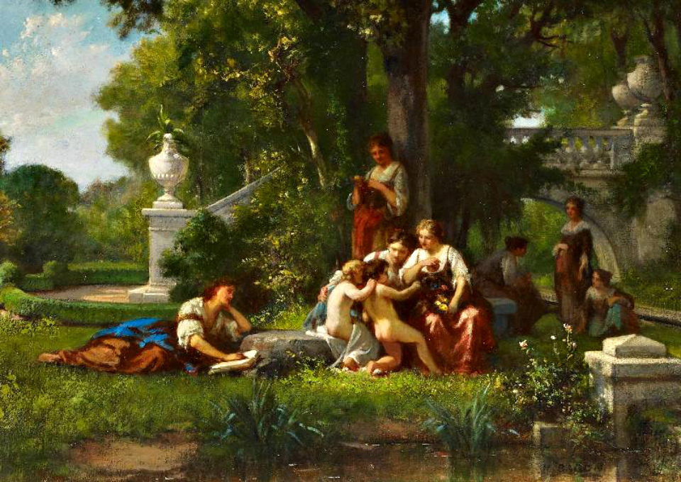 安托万!法国画家亨利·查尔斯·安托万·男爵嬉闹的生活人物油画