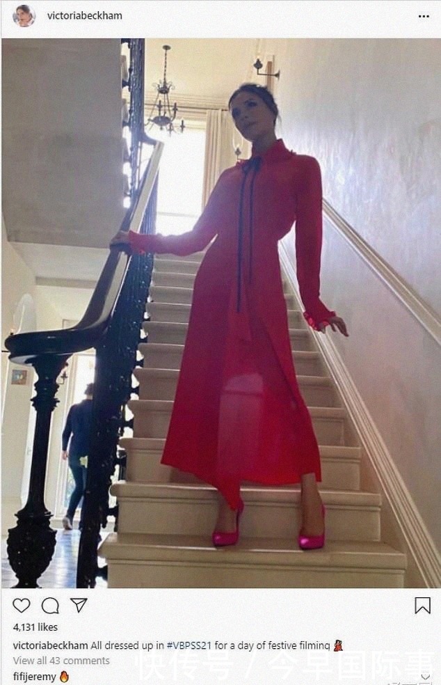 时装设计|贝克汉姆娇妻参观自家时装店,光腿穿上万元大红裙,配粉色细高跟