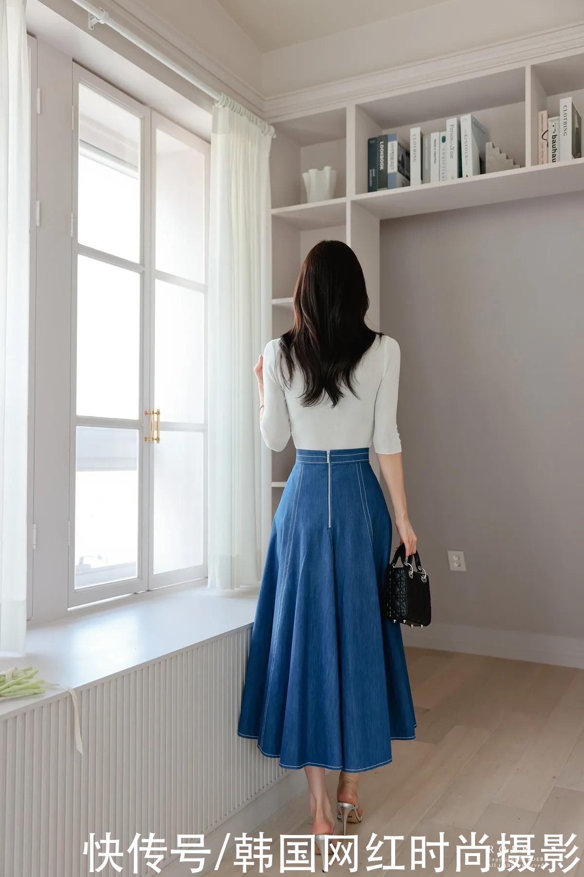 纱裙|女神孙允珠高清时尚搭配(251)新奥尔良都市牛仔斜衩柔纱裙