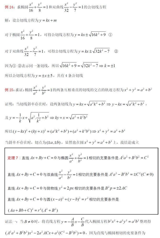 圆锥曲线|高中数学专题：“函数&圆锥曲线”切线问题的全汇总