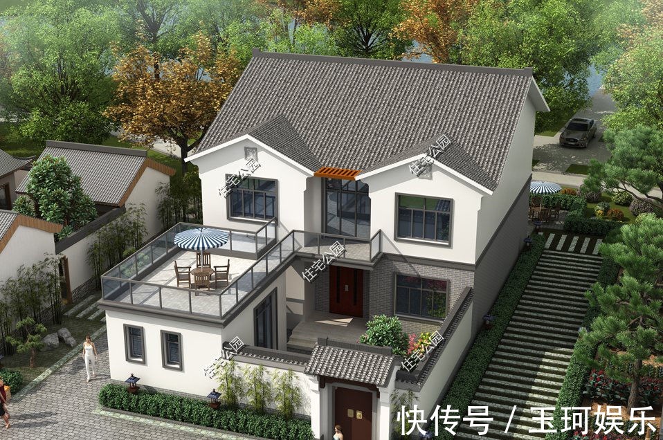 中式|农村盖房选中式准没错,11×12米中式大院户型,院子配露台太赞了