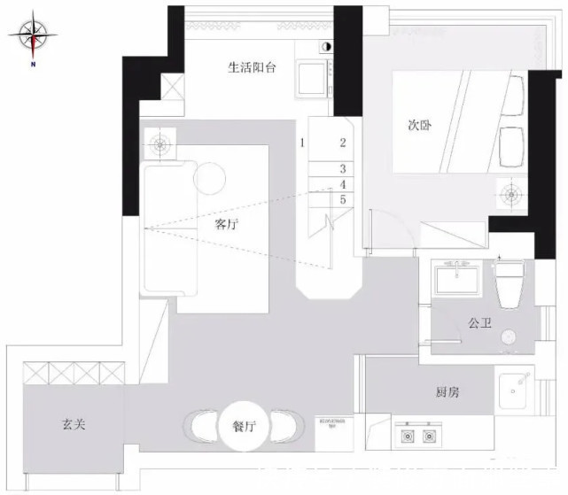 一面窗|95平混搭风复式房子墙面纯白+浅灰色，彩清浅柔和却不失层次感