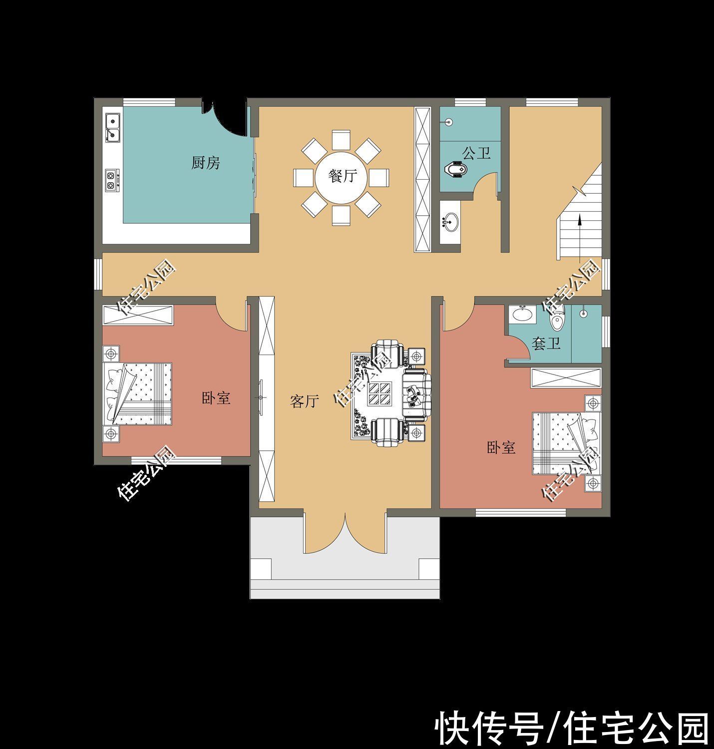 屋顶露台|14×13米欧式二层,舒适布局带屋顶露台,建一栋出来倍有面子