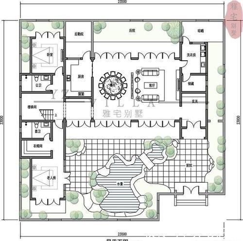 鸟瞰图|宅基地宽二十八米,长二十一米,想建个中式四合院该怎么设计?
