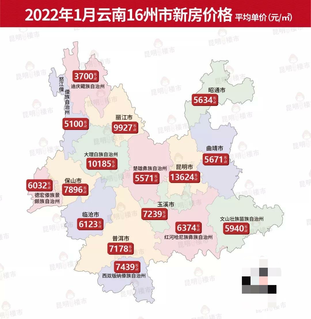 房价|1月云南16州市房价地图出炉！你的家乡是多少？