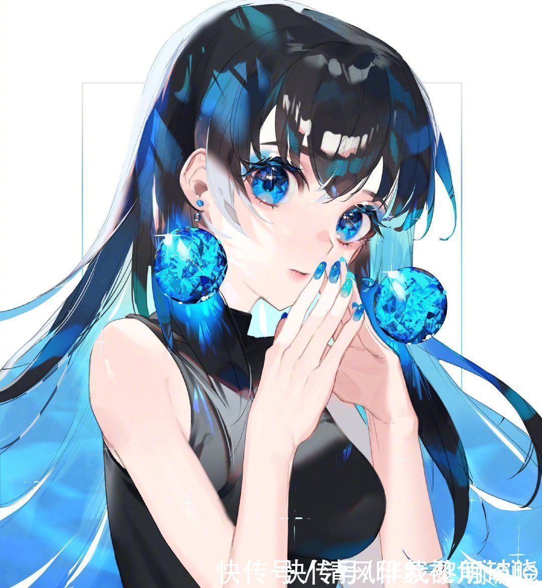 深蓝色@深蓝色瑰丽梦幻的少女插画，对于眼睛的刻画绝了