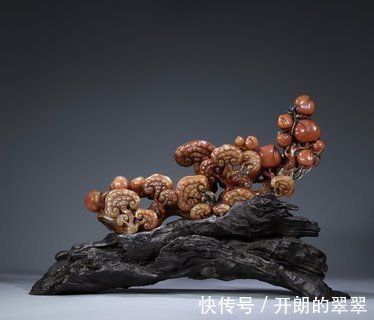 天工奖#清代寿山桃花石雕·寿桃林芝如意摆件