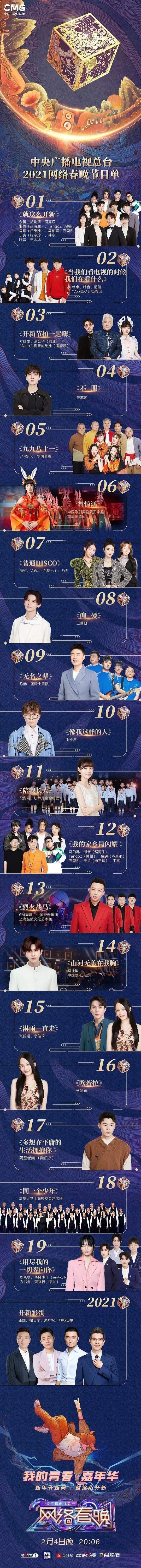 节目单|44位明星爱豆齐聚央视网络春晚,各位“开新合伙人”你pick谁?