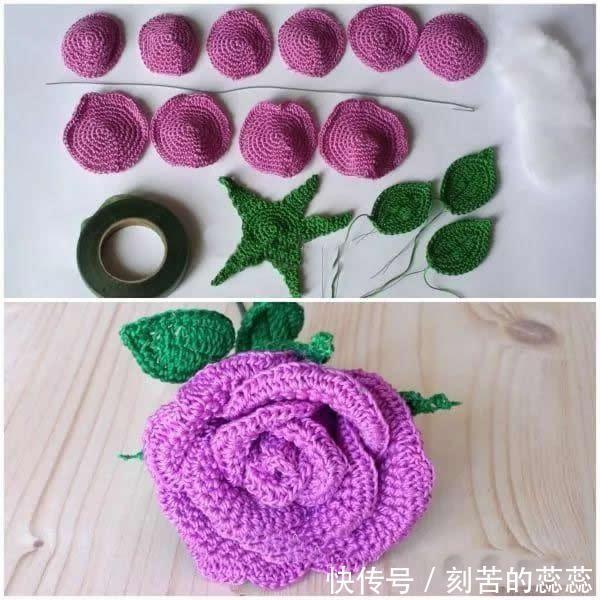 钩针玫瑰花,这么漂亮的花,都是一针一线钩出来的!附图解教程