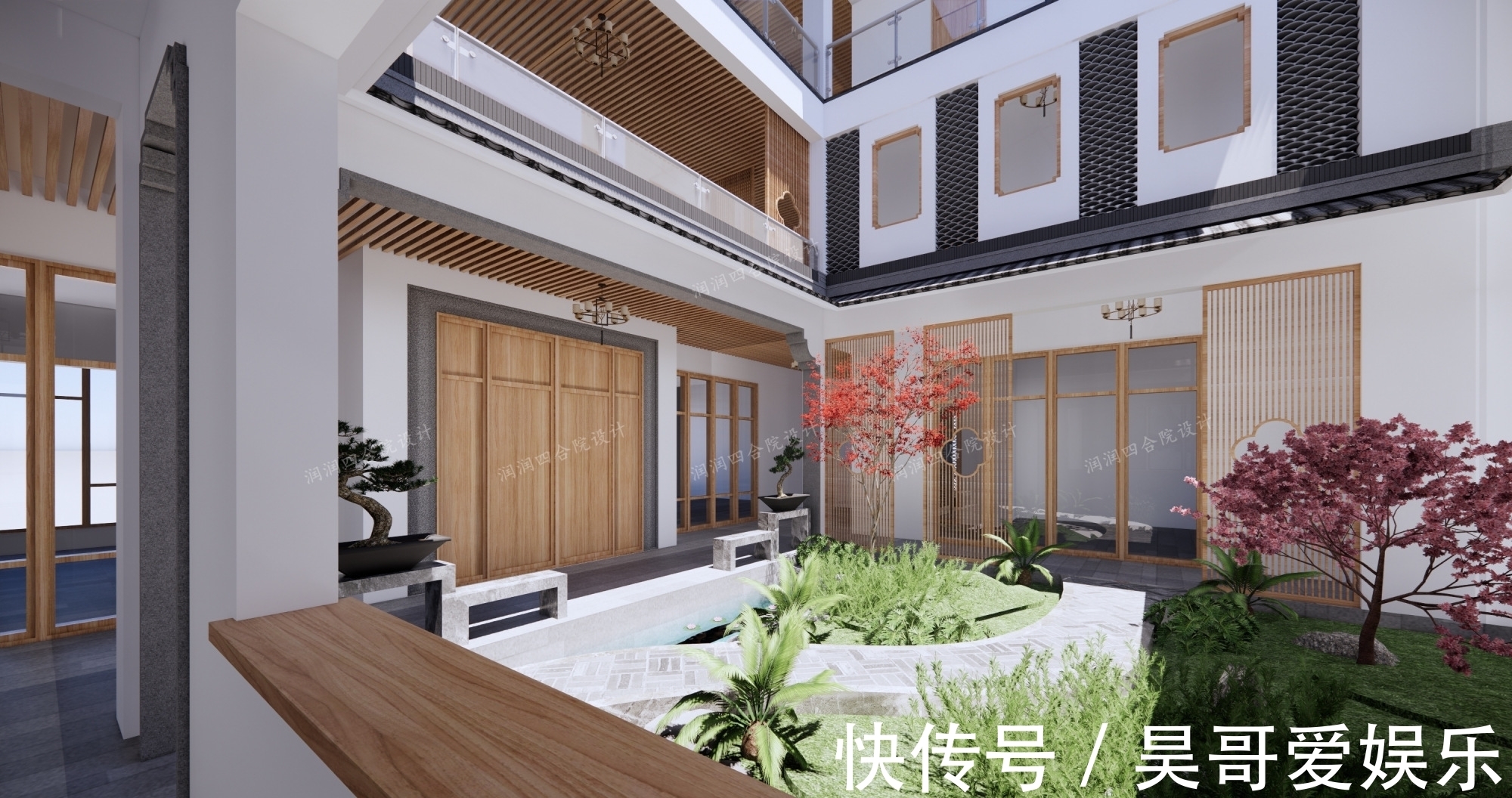 庭院|广东清远三层带地下室家族大宅现代四合院民宿28×20