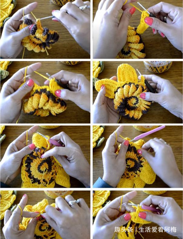 毛线钩针编织向日葵合集,DIY手工编织附图解教程