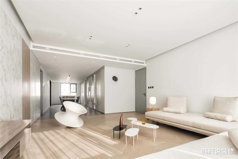 走墙|160㎡极简新房，给装修做减法，大白墙+无主灯，那叫一个高级