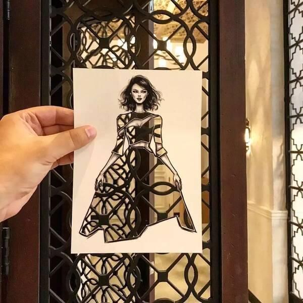 shamekh#这才是灵魂插画师!手绘图只画一半也惊艳,这衣服效果比高定还美