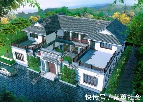 占地|农村二层四合院别墅效果图，带超大院子，在家建一栋养老足矣