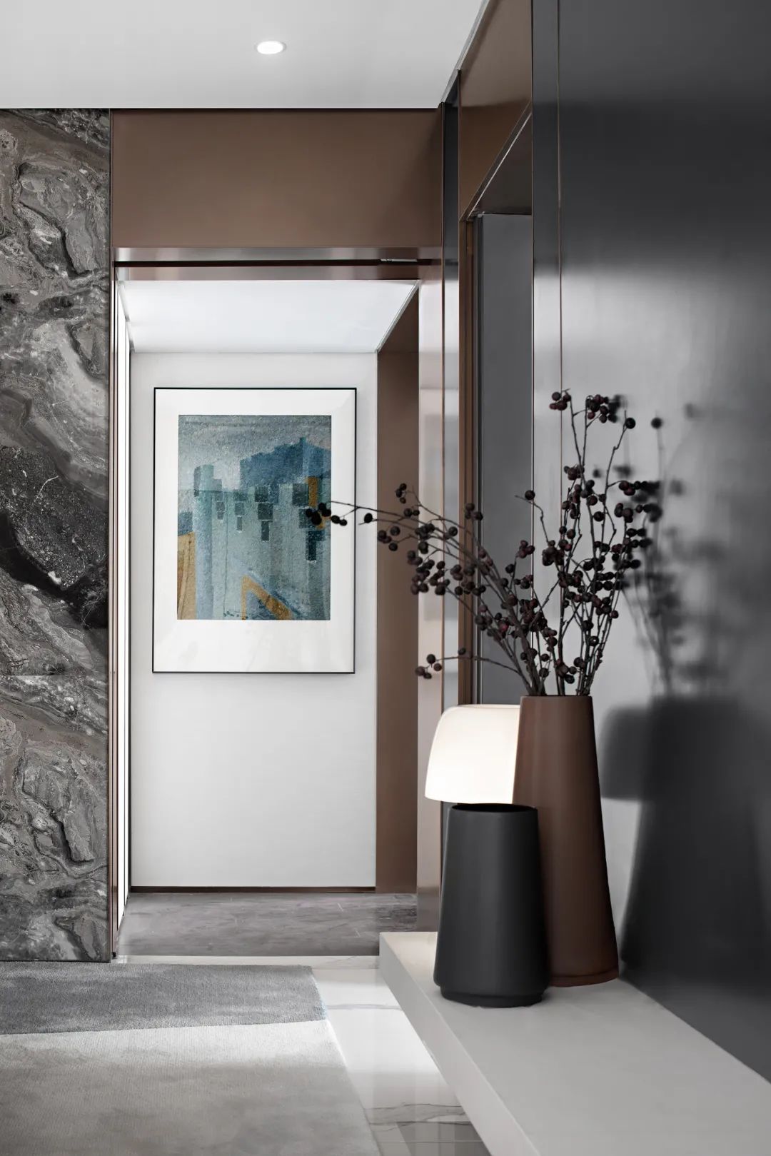 质感|148㎡现代高级灰，金属、玻璃与大理石，质感华丽的空间