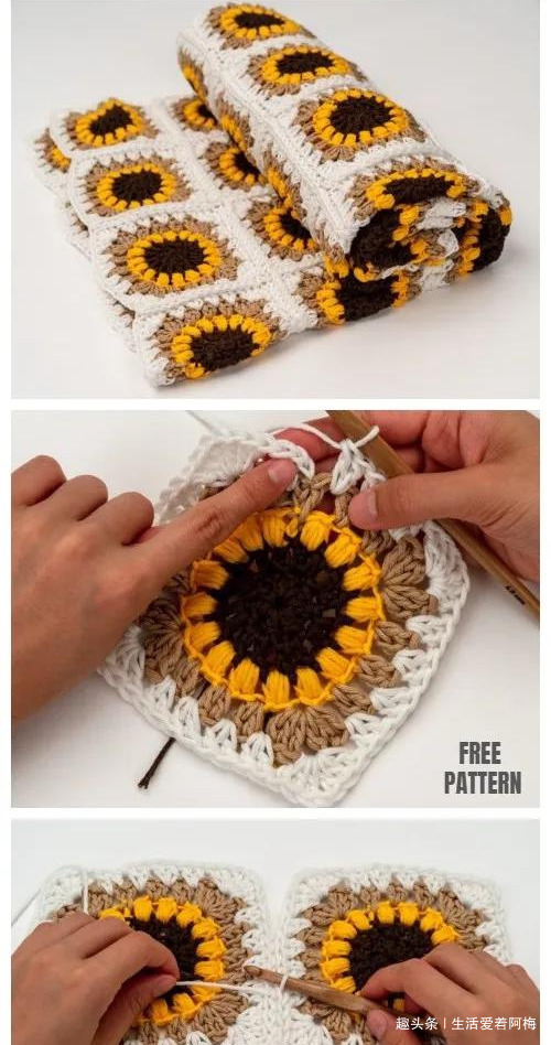 毛线钩针编织向日葵合集，DIY手工编织附图解教程