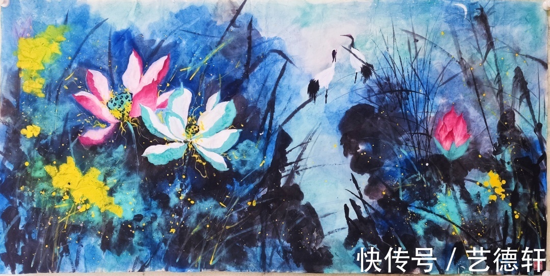曹玉红|中国当代泼墨重彩画家曹玉红荷花作品欣赏