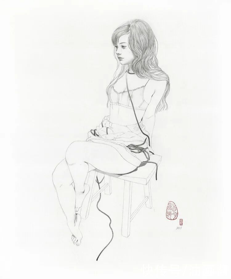 素描&韩风画家把女人画得像花一样美,看素描画,就知道是位高手