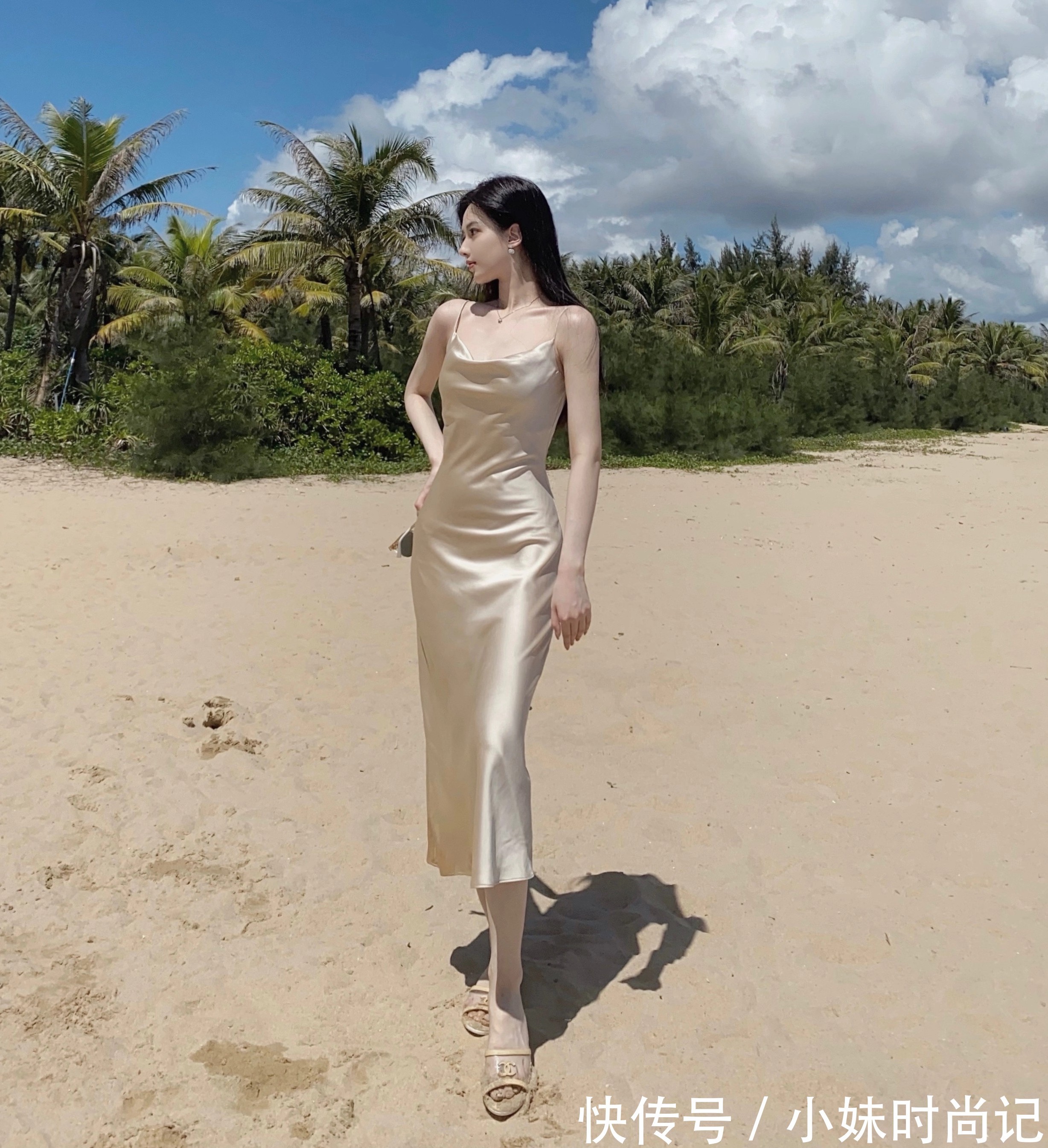 肩带|法式荡领吊带连衣裙,穿出完美性感曲线