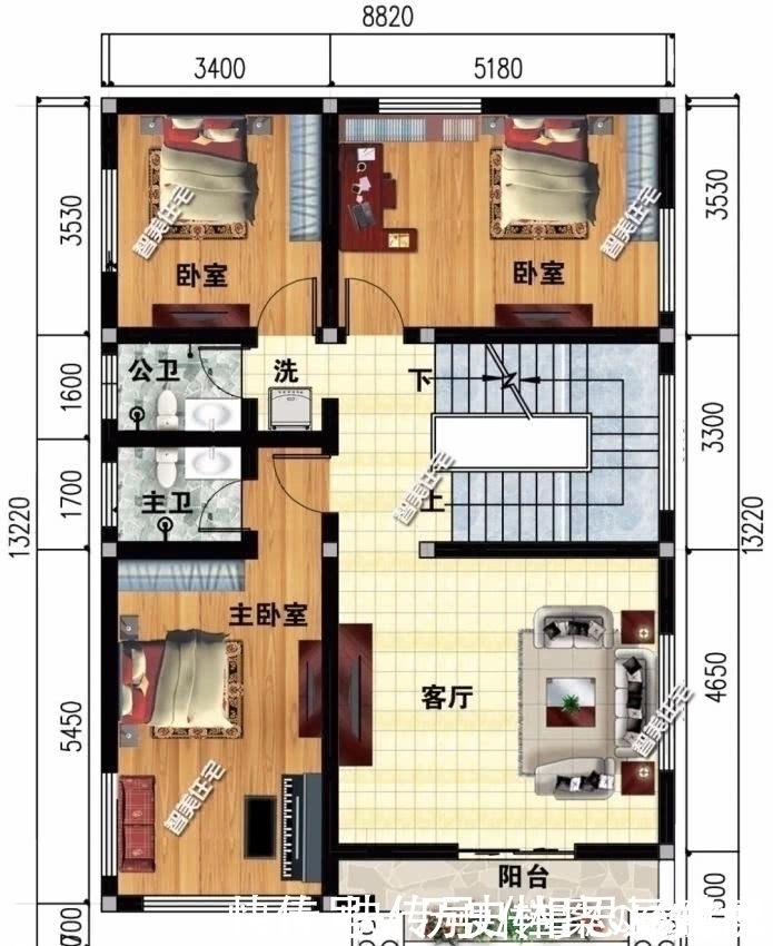 主卧室|小面宽设计的两栋农村别墅,第一栋仿古设计,第二栋带堂屋