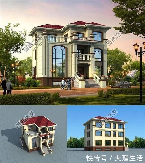 x3|农村三层别墅占地140平米设计图,第一款太气派,第三款很实用