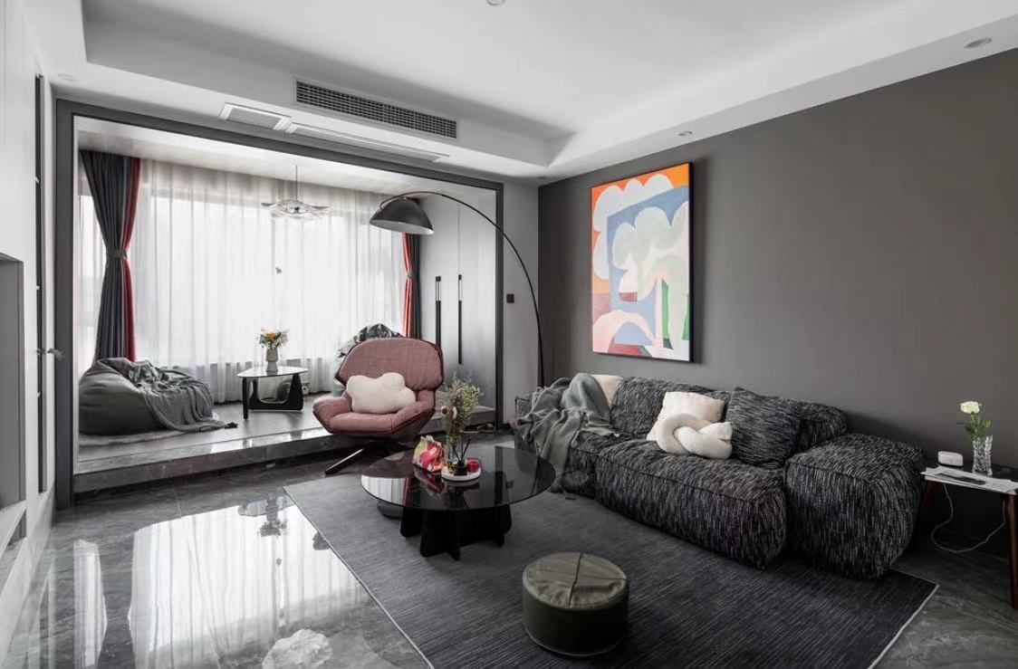 撞色|98㎡现代风格的撞色空间