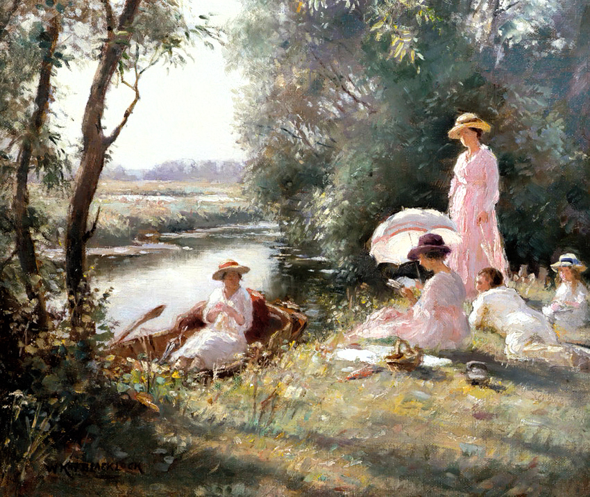 洛克#英国画家威廉·凯·布莱克洛克自然视野和乡村生活的女性人物油画作品欣赏