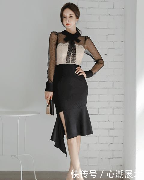 美人图鉴孙允珠:黑白相间星点飘纱百褶混搭裙