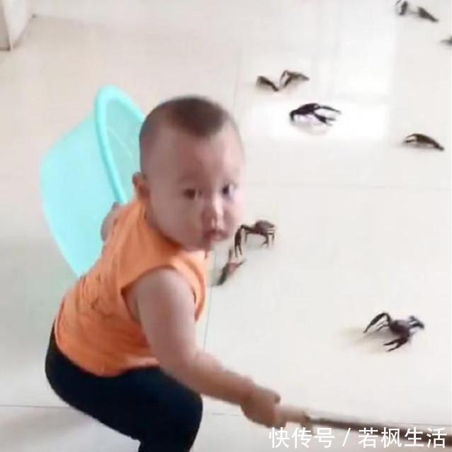 宝妈|妈妈上个厕所回来,看到“熊孩子”与小龙虾“大战”,哭笑不得