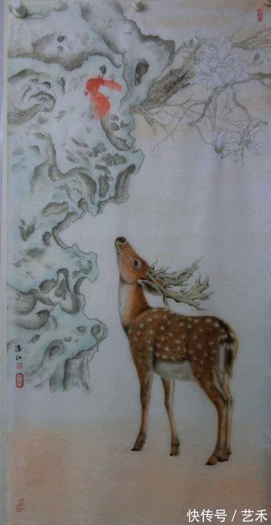画家!画家潘红以情画鹿以心画鹿献礼建党百年