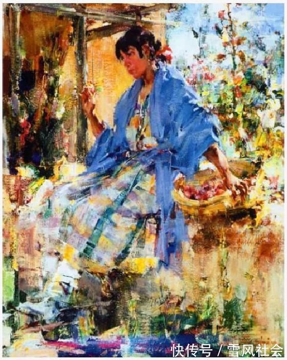 笔触$他师从列宾,又深受印象派作品影响,一幅画作含蓄表达对妻女的爱