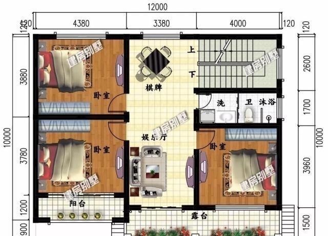 主体|开间12米左右的两层别墅,户型简单施工易,主体造价低!