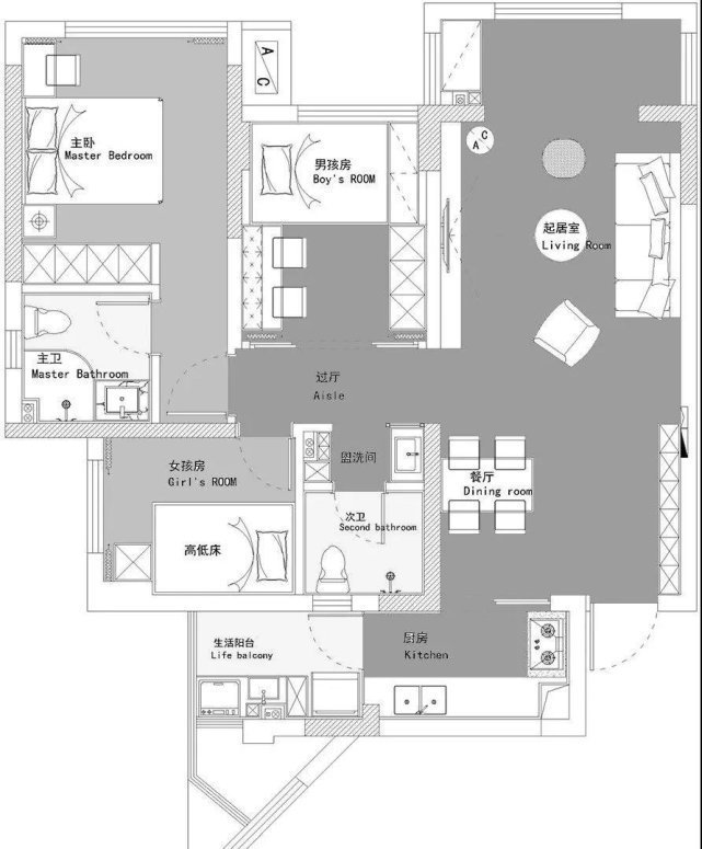 刚需型|95平三居室温馨清简的配色，为四口之家打造舒适的刚需型住宅