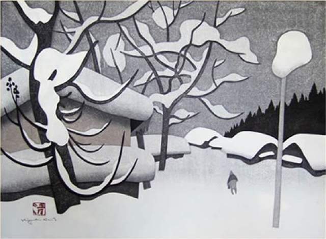 版画!日本近代版画大师斋藤清冬日雪景系列版画作品