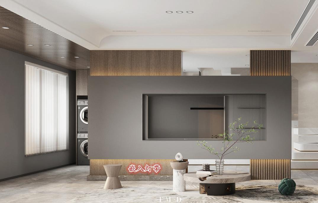 简餐台|130㎡+顶楼54㎡的顶复式,没有红木与雕花的新中式,依然美到心底