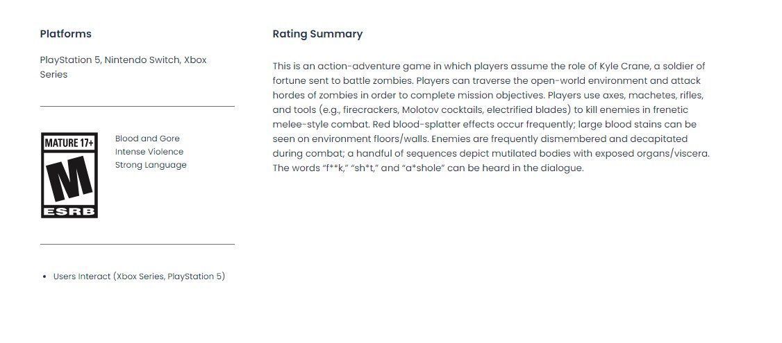 评级|《消逝的光芒》PS5版评级结果公布 评级M级