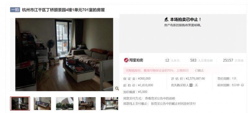 房源|调控大招显威力！杭州一法拍房“7折”成交少卖129万元