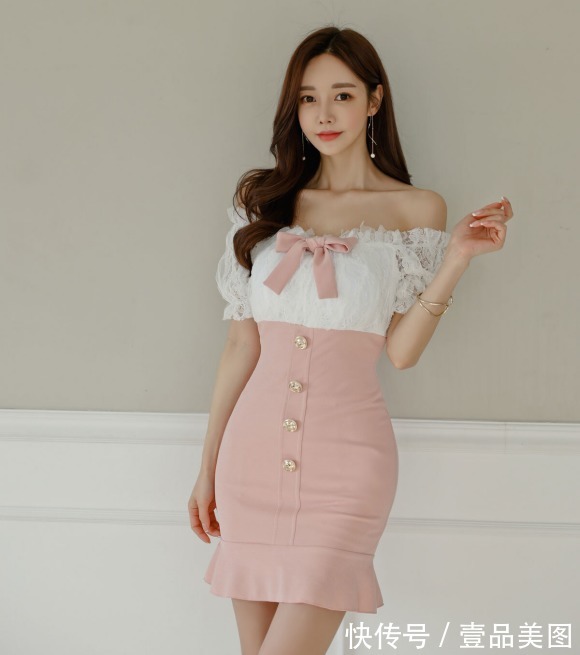 时尚搭配|女神孙允珠的时尚搭配:晚晴曦风白杏春桃枝雪抹肩裙