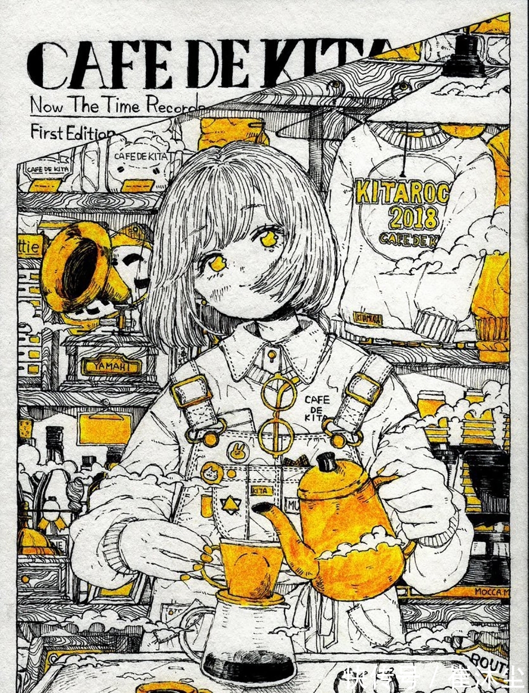 插画@线条感极强的少女插画,加一点黄色点缀非常的好看